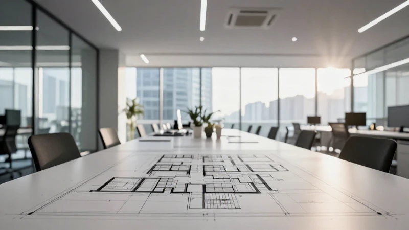 Oficina moderna, planos iluminados y luminosos