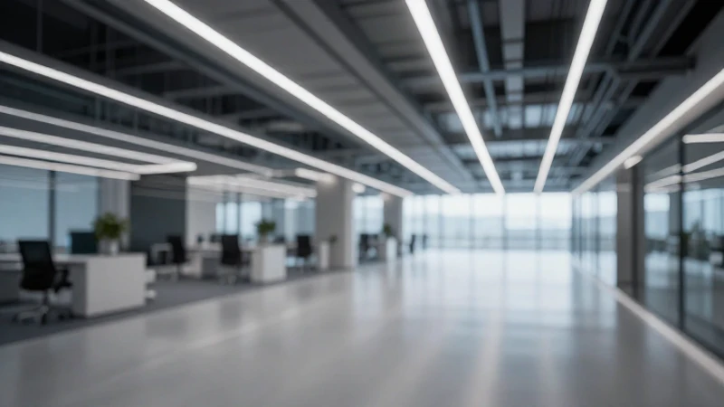Oficina moderna con iluminación dramática y líneas