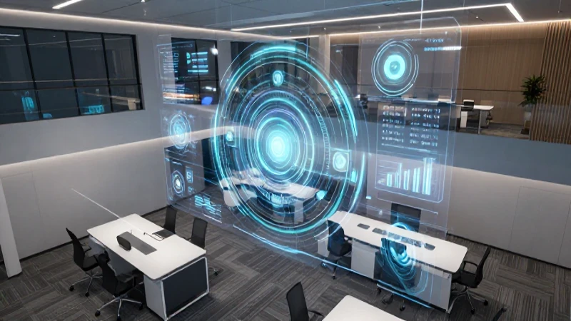 Oficina moderna con visualización futurista y elegante