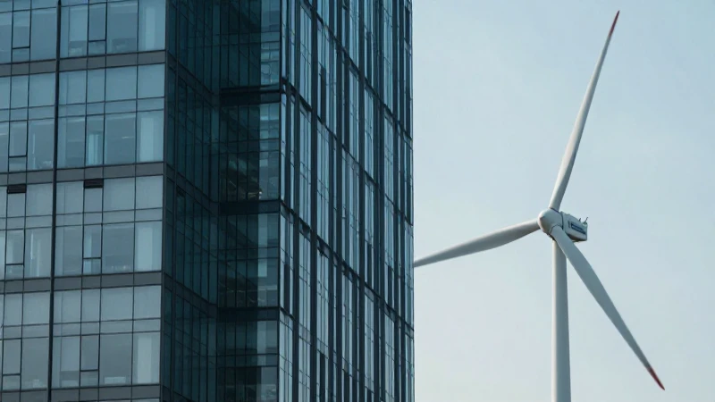 Organigrama de Gamesa: Estructura Organizativa y Roles Clave 5 Turbina eólica con oficina corporativa iluminada