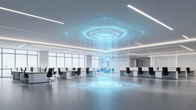 Oficina futurista con hologramas realistas