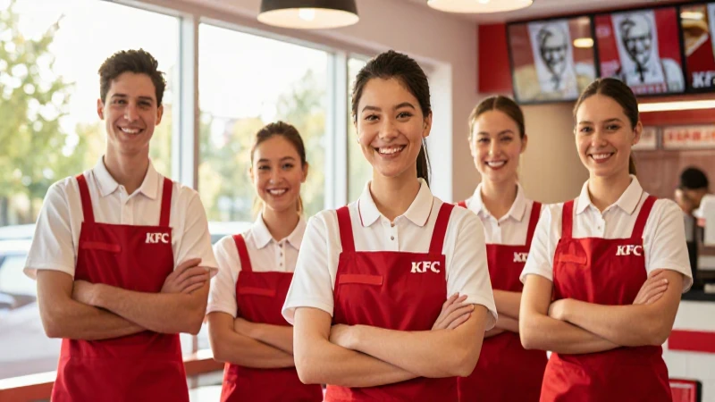 Cómo es la estructura organizativa y funciones de KFC 4 Equipo sonriente en restaurante con luz cálida