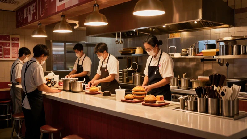 Cómo es la estructura organizativa y funciones de KFC 5 Cocina animada con iluminación cálida en KFC