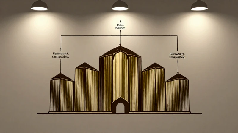 Esquema arquitectónico con silueta dorada