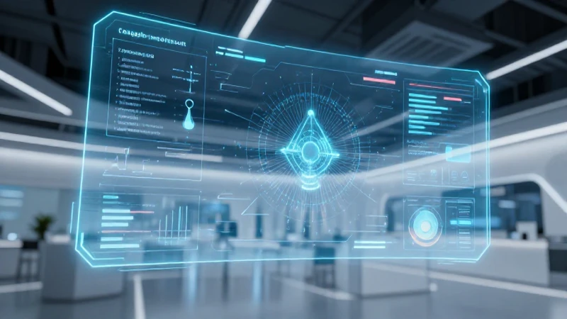 Centro futurista con hologramas y neón suave
