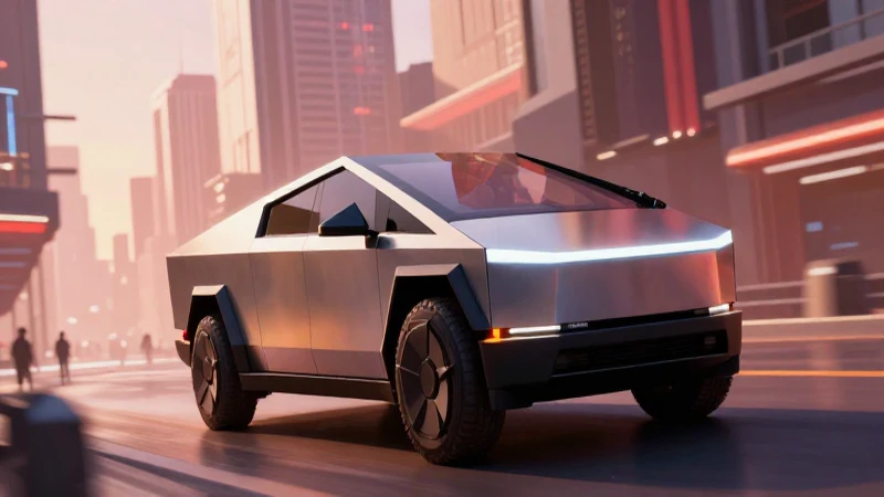 Cuál es el organigrama actual y las funciones clave de Tesla 7 Ciudad futurista con Cybertruck, arte digital