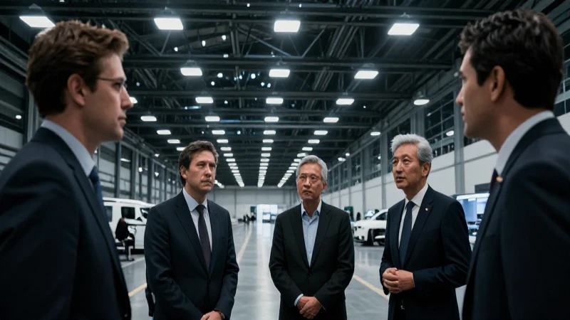 Cuál es el organigrama actual y las funciones clave de Tesla 4 Reunión ejecutiva bajo iluminación dramática