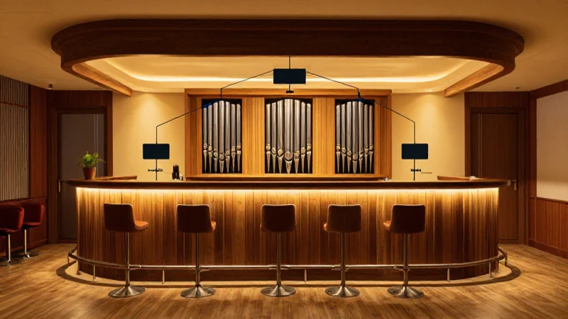 Ambiente cálido, organigrama esquemático y bar interior