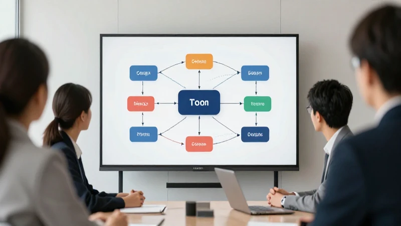 Reunión corporativa moderna con diagrama interconectado