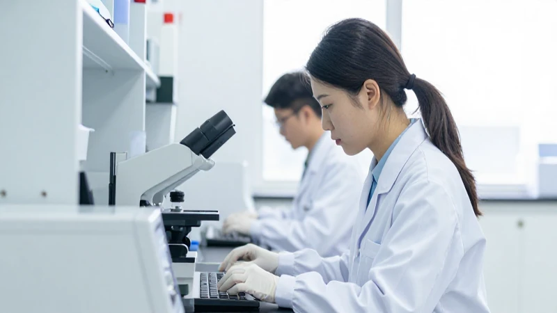 Cómo es el organigrama de un laboratorio clínico privado 5 Técnicos médicos trabajando con equipo clínico