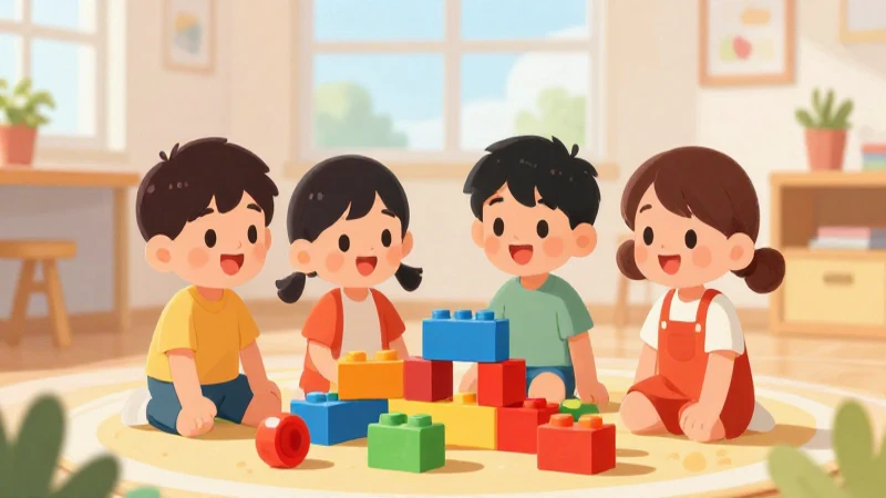 Niños felices jugando con bloques coloridos
