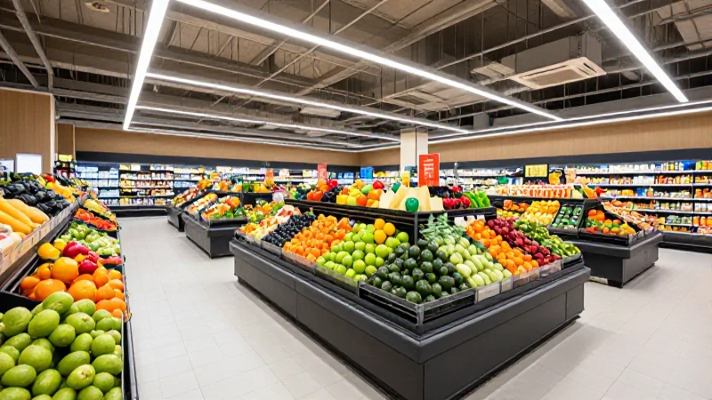 Supermercado lleno, colorido y bien iluminado