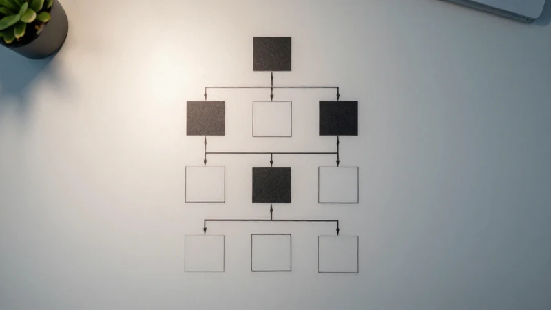 Mesa minimalista con diagrama jerárquico iluminada