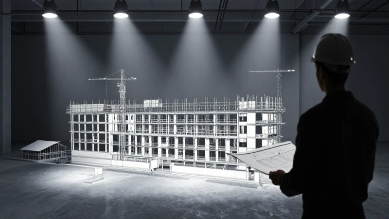 Planos arquitectónicos bajo iluminación dramática