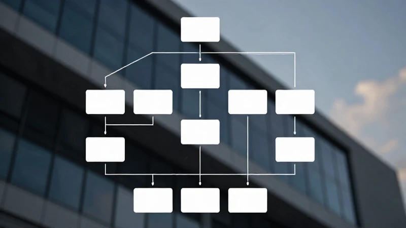 Organigrama complejo, arquitectura moderna e iluminación dramática