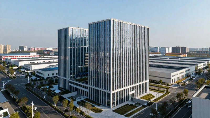 Cuál es el organigrama y funciones clave de Volkswagen 10 Edificio moderno con fábrica al fondo