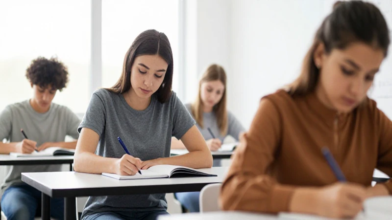 Aula moderna, foco estudiantil y luz suave