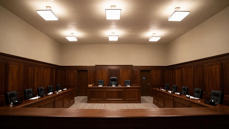 Imponente sala judicial con iluminación dramática