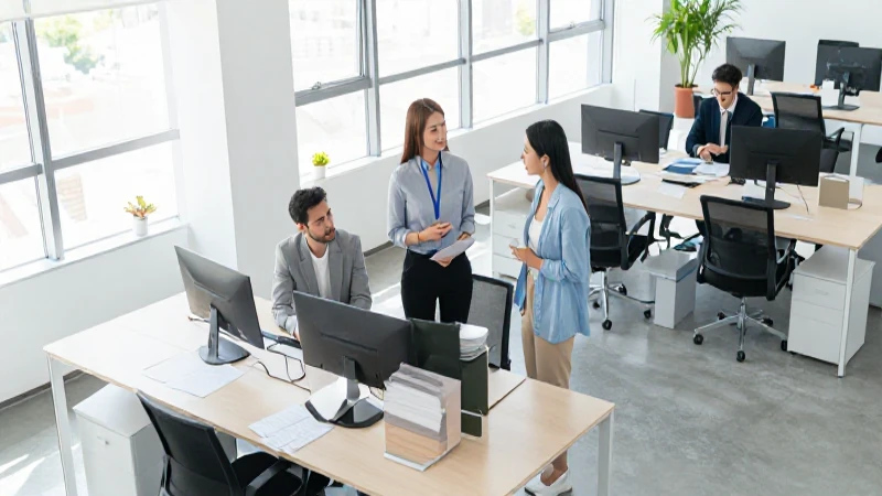 Oficinas modernas: colaboración iluminada y despejada