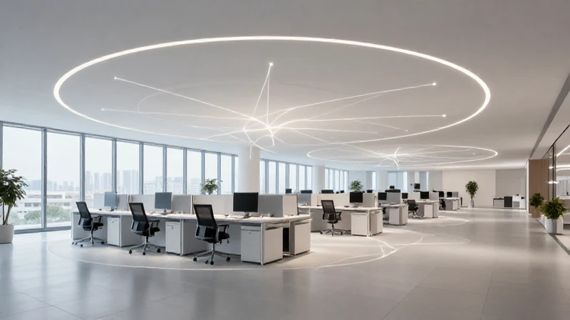 Espacio moderno, arquitectura conectada e iluminada sutilmente