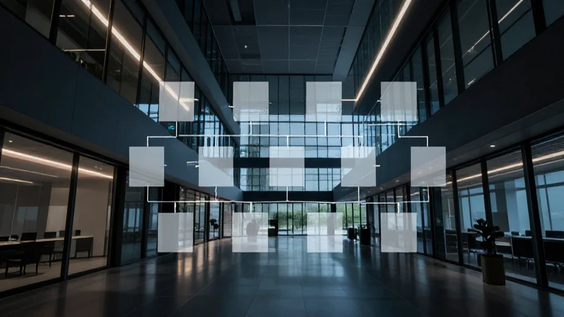 Interior moderno con gráfica abstracta e iluminación dramática