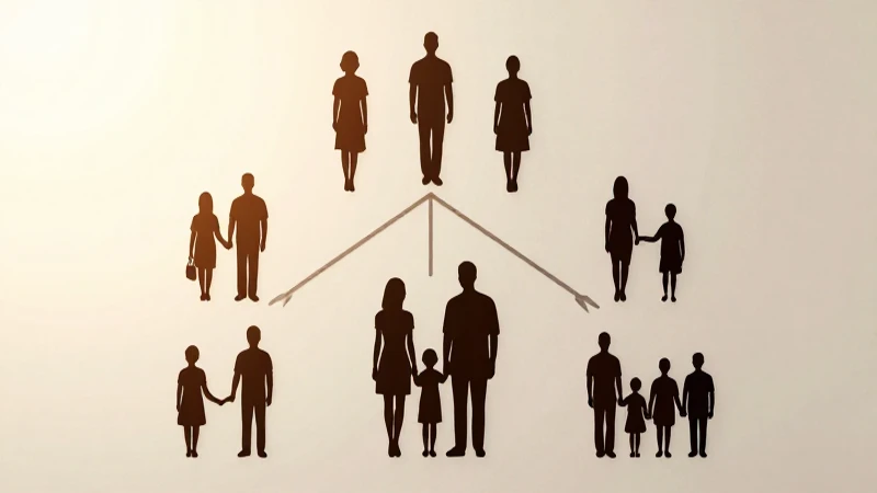 Árbol genealógico ilustrado con siluetas cálidas