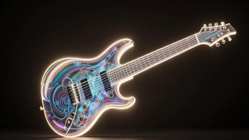 Guitarra eléctrica futurista con holograma impactante