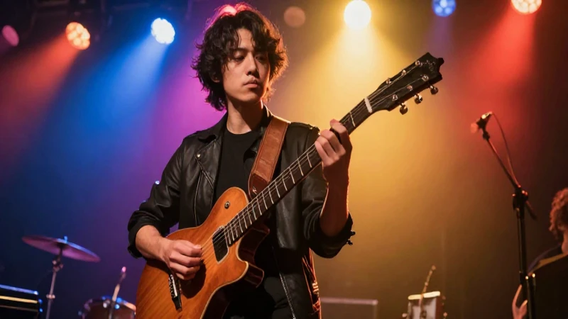 Guitarrista bajo luces cálidas y cinematográficas