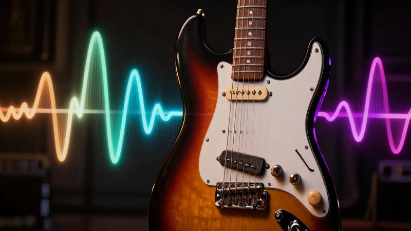Guitarras vintage vibran bajo luces cinematográficas