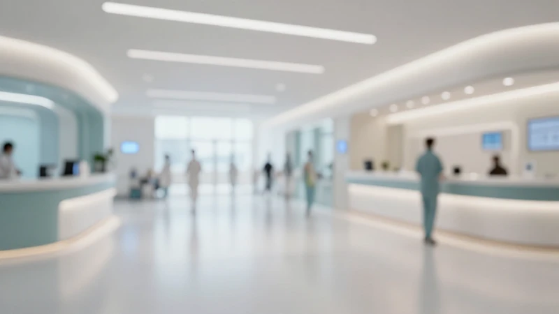 Hospital moderno con personal difuminado y luz suave
