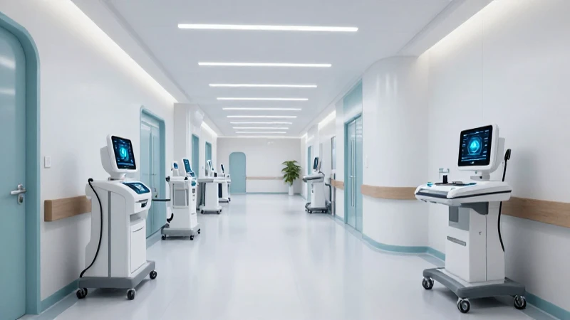 Pasillo hospitalario moderno con tecnología avanzada
