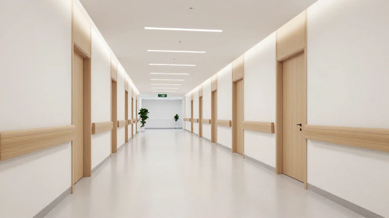 Pasillo limpio e iluminado en hospital moderno