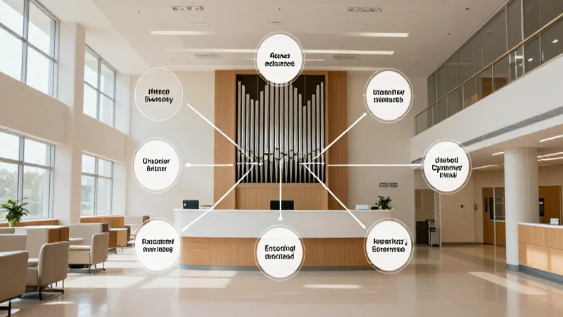Organigrama hospitalario: Guía rápida para su comprensión 3 Interior hospitalino con diagrama arquitectónico estilizado