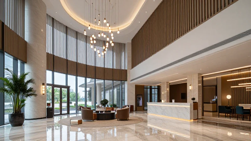 Organigrama Hoteles: Estructura Eficiente en Hoteles de Lujo 3 Vestíbulo elegante con luz natural y diseño moderno