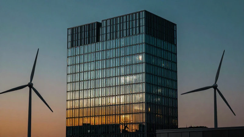 Edificio moderno con turbinas e iluminación cinematográfica