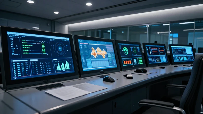 Sala de control moderno con iluminación cinematográfica