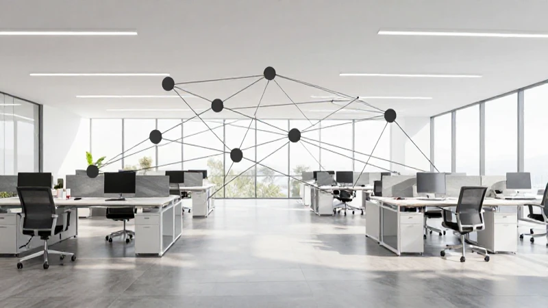 Oficina moderna, iluminada y conectada visualmente
