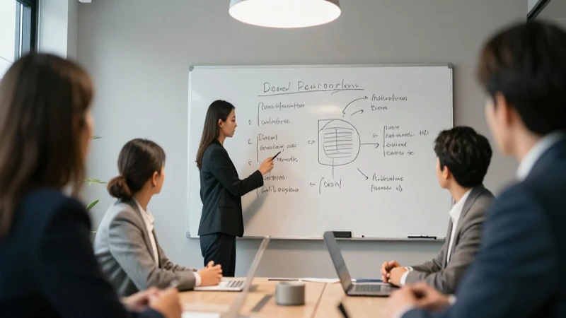 Reunión laboral moderna con diagrama estratégico