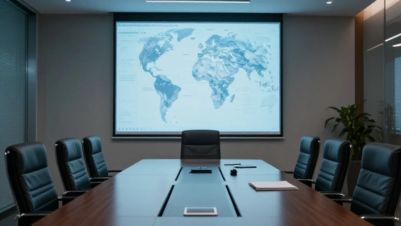 Sala ejecutiva iluminada con proyección global