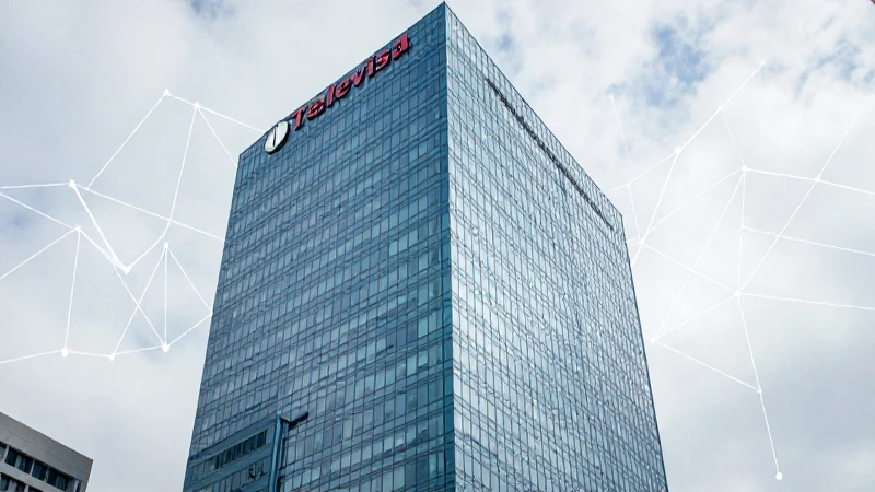 Edificio Televisa con diagrama abstracto iluminado