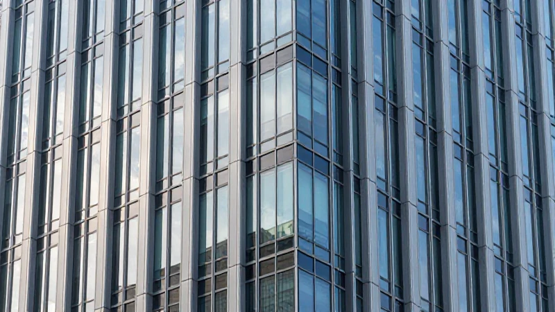 Edificio bancario moderno con fachada reflectante
