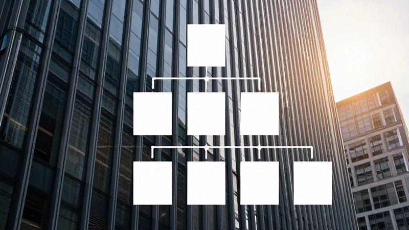 Edificio moderno con diagrama jerárquico enfocado