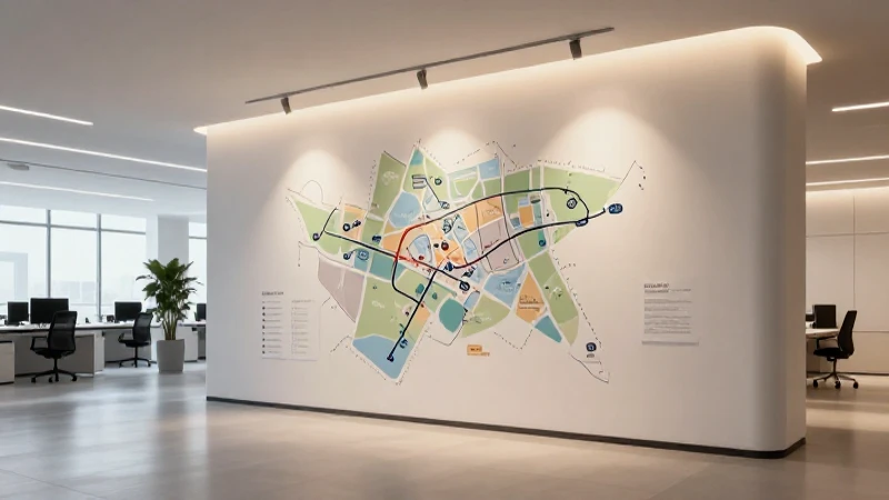 Oficina moderna con mapa e iluminación cálida