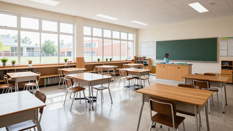 Aula escolar luminosa y diáfana