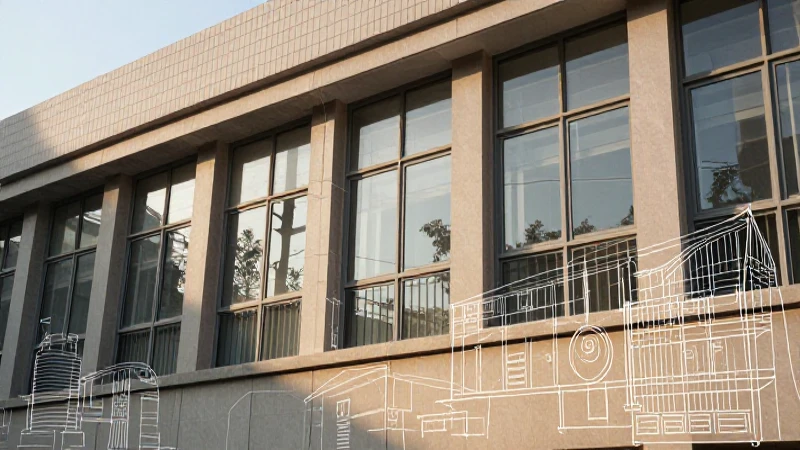 Edificio escolar con luz y diagrama arquitectónico