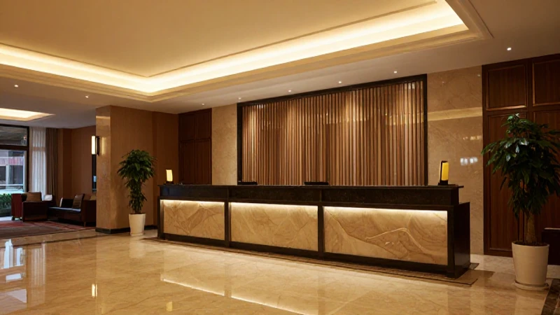Vestíbulo elegante con recepción profesional
