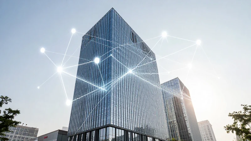 Edificio moderno iluminado con red conectada