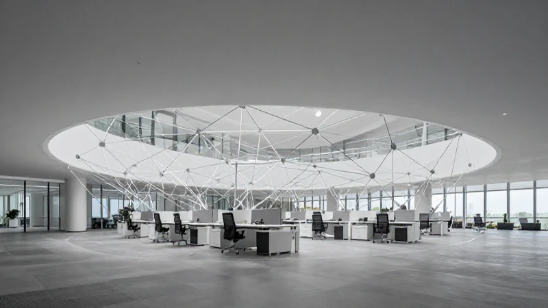 Espacio moderno con luz suave y geométrica