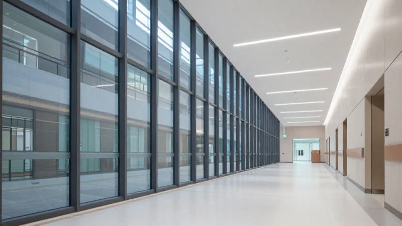 Hospital moderno, luz suave y diseño arquitectónico