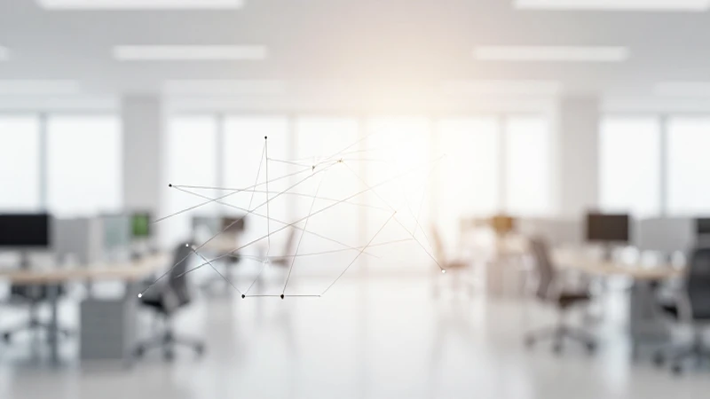 Oficina borrosa con conexiones sutiles y luz suave